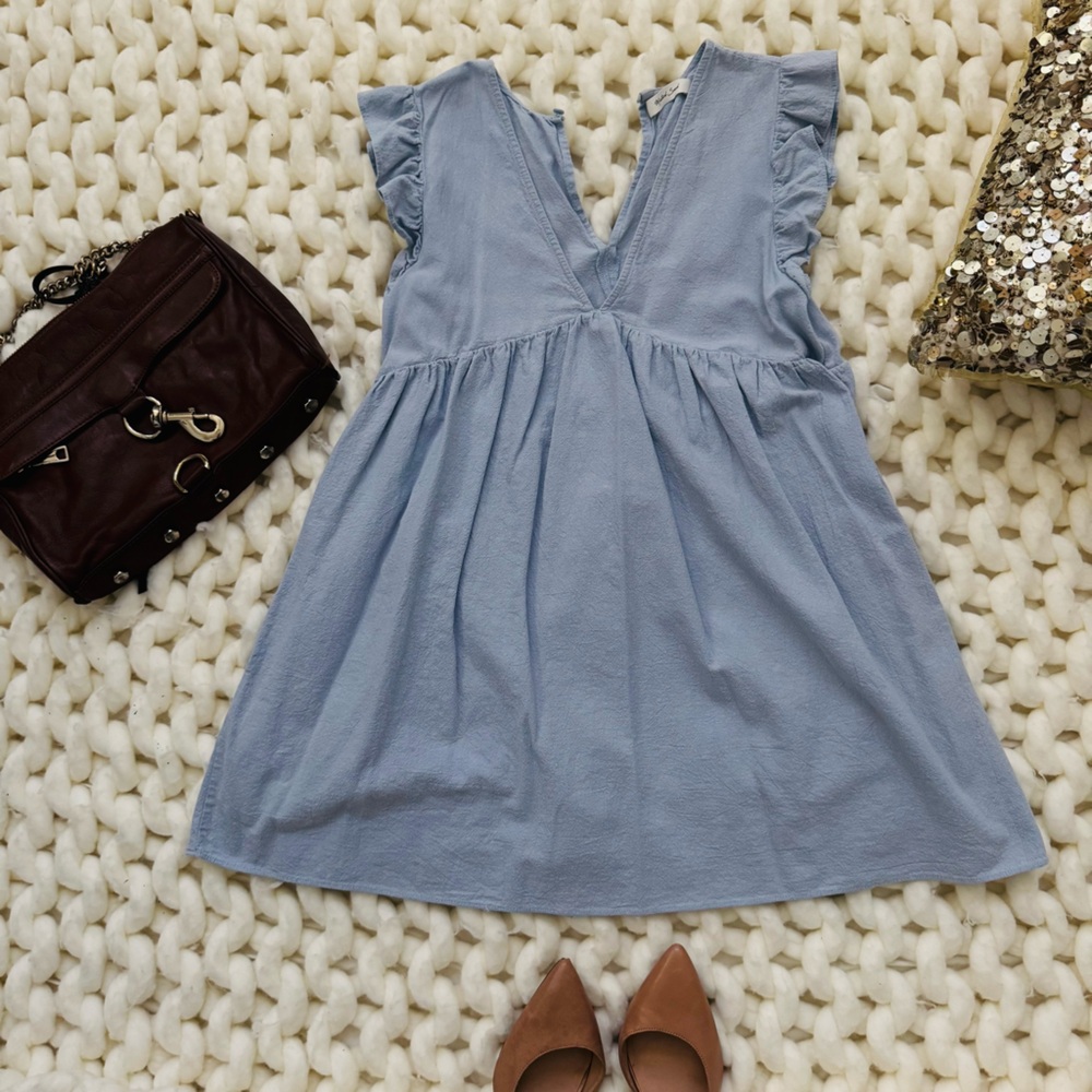 Light Blue Ruffled Sleeveless Skort Dress